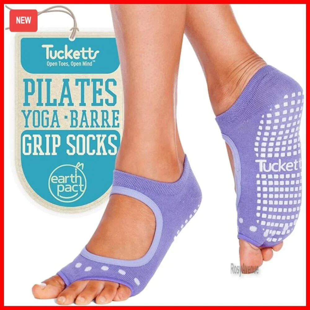 Non-Slip Toeless Pilates Socks with Grips, Size 6-13 for Yoga Barre Workouts